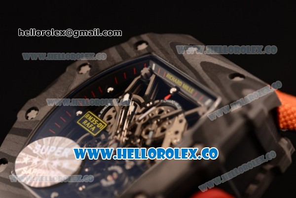 Richard Mille RM 055 Miyota 9015 Automatic Carbon Fiber Case with Skeleton Dial and Orange Nylon/Leather Strap - Click Image to Close